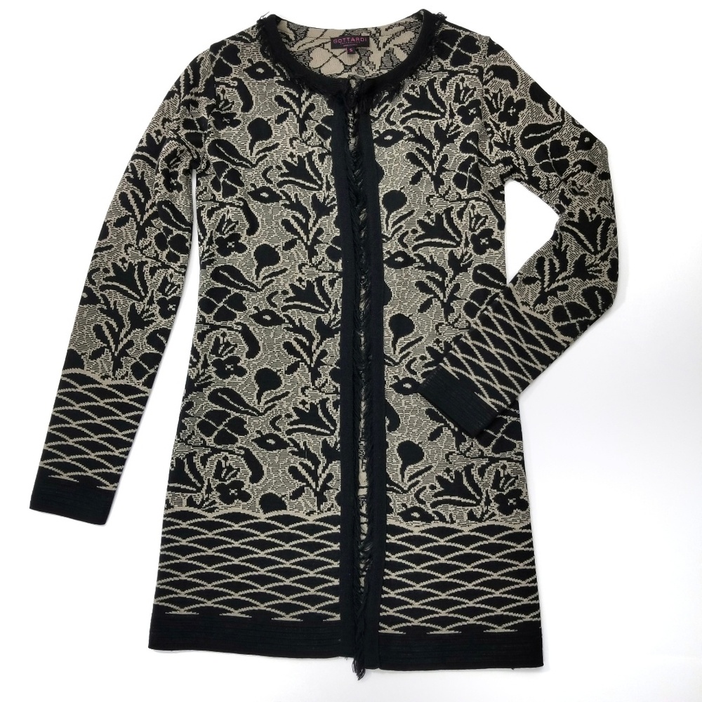 Gottardi Black Beige Open Front Cardigan Sweater S